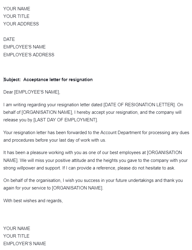 Resignation Acceptance Letter